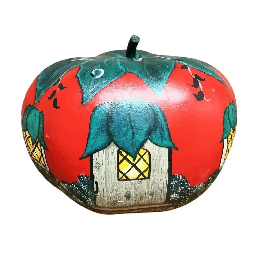 Tomato House Painted Gourd Signed Folk Art Country Farmhouse